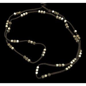 Bohemian Festival Suede Gold Tone Beaded Necklace/Wrap Bracelet